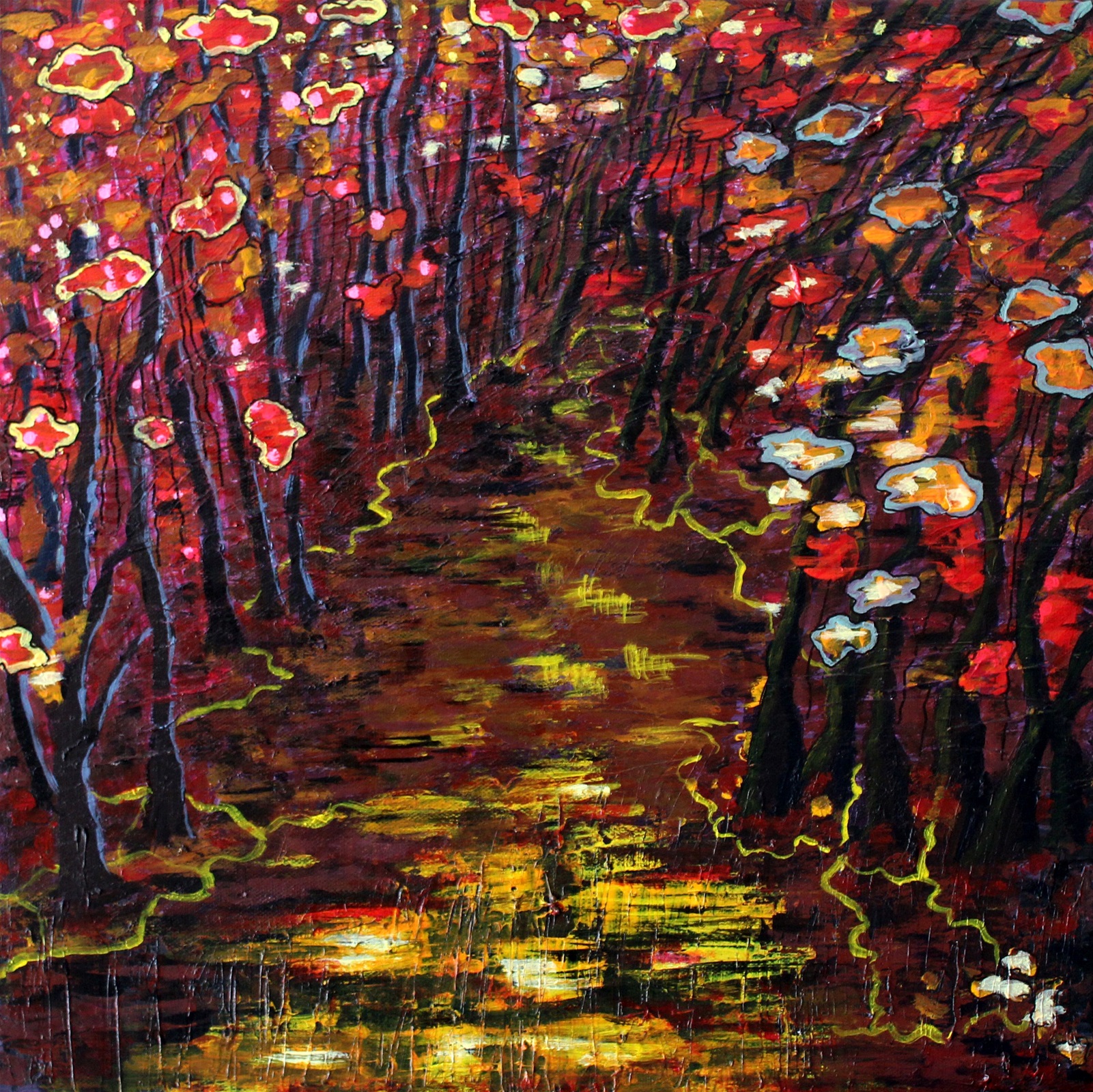 "Luminous autumn" - akryl på lærred, 40 x 40. (2800,-)