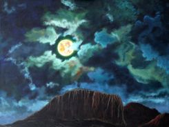 "Fuldmåne over Olympos" - akryl på lærred, 60 x 80. (4000,-)