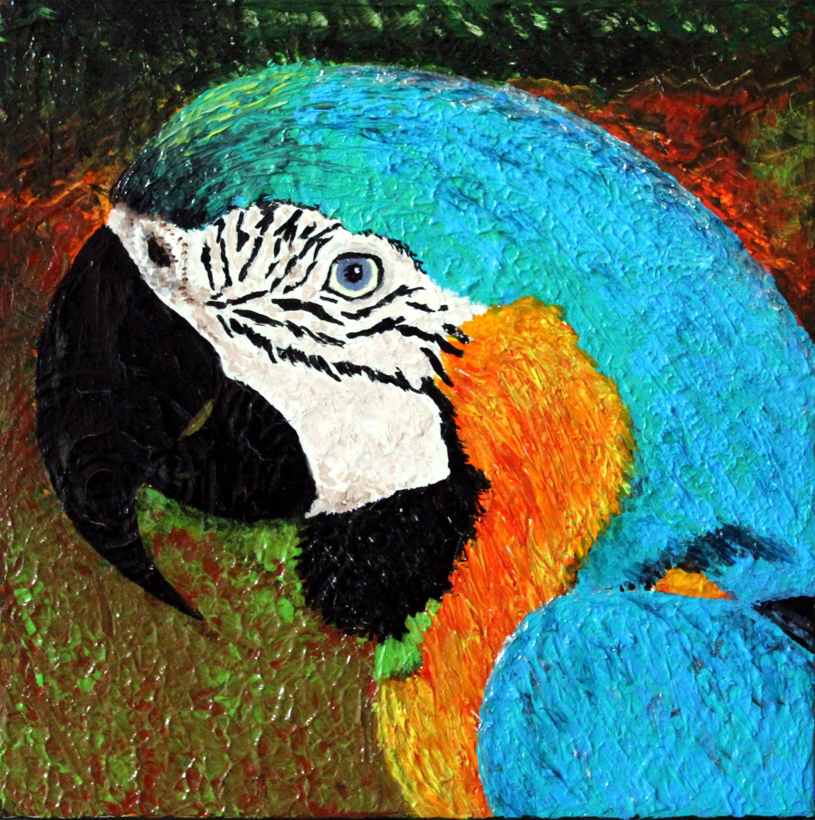 "Blå ara" - akryl på lærred, 20 x 20