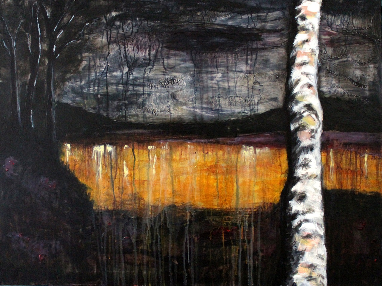 "Midnat ved tørvemosen" - akryl på lærred, 60 x 80