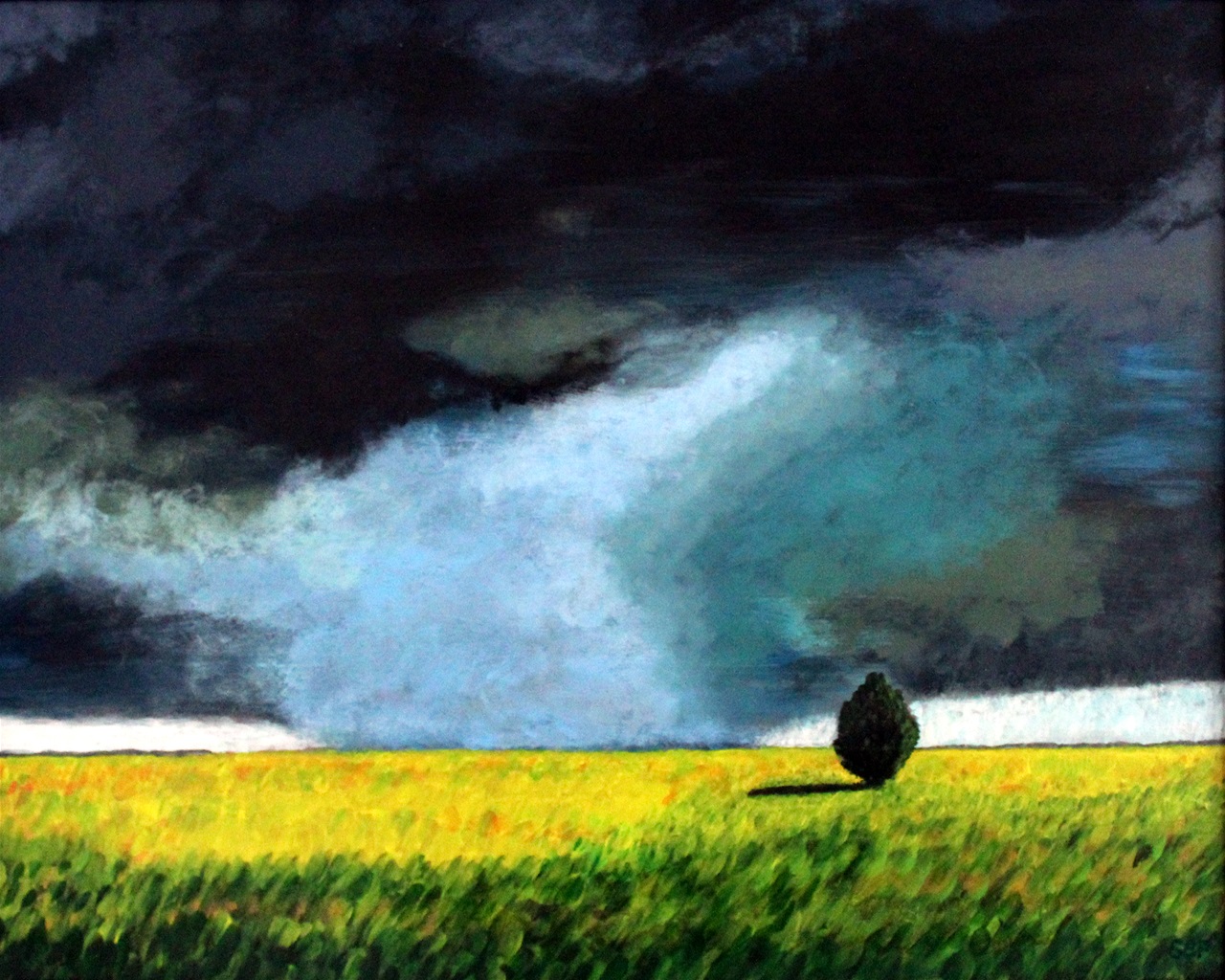 "Enebærbusk" - akryl på karton, 40 x 50. (3000,-)