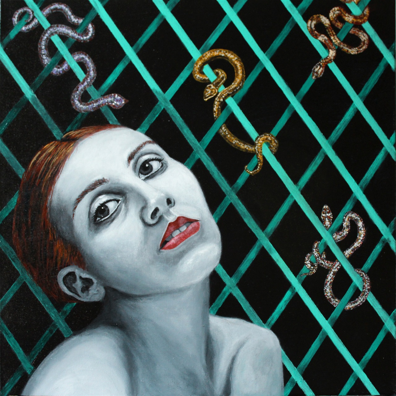"Snakecharmer" - akryl på lærred, 50 x 50. (3200,-)