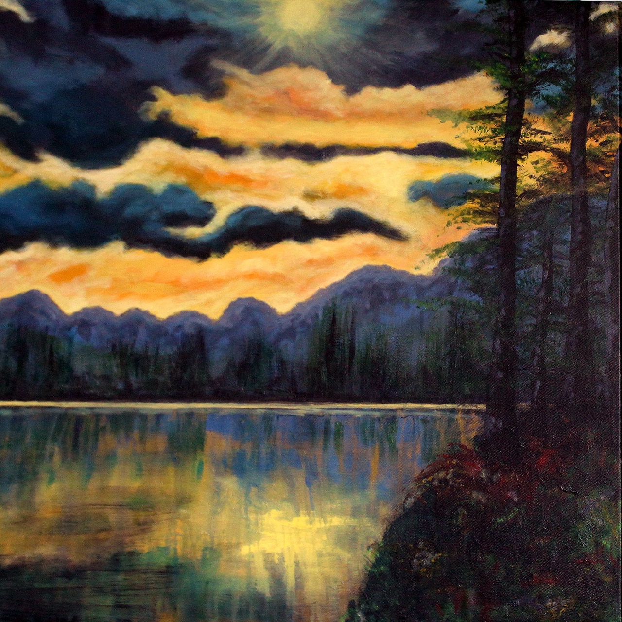 "Lake" - akryl på lærred, 80 x 80. (4500,-)