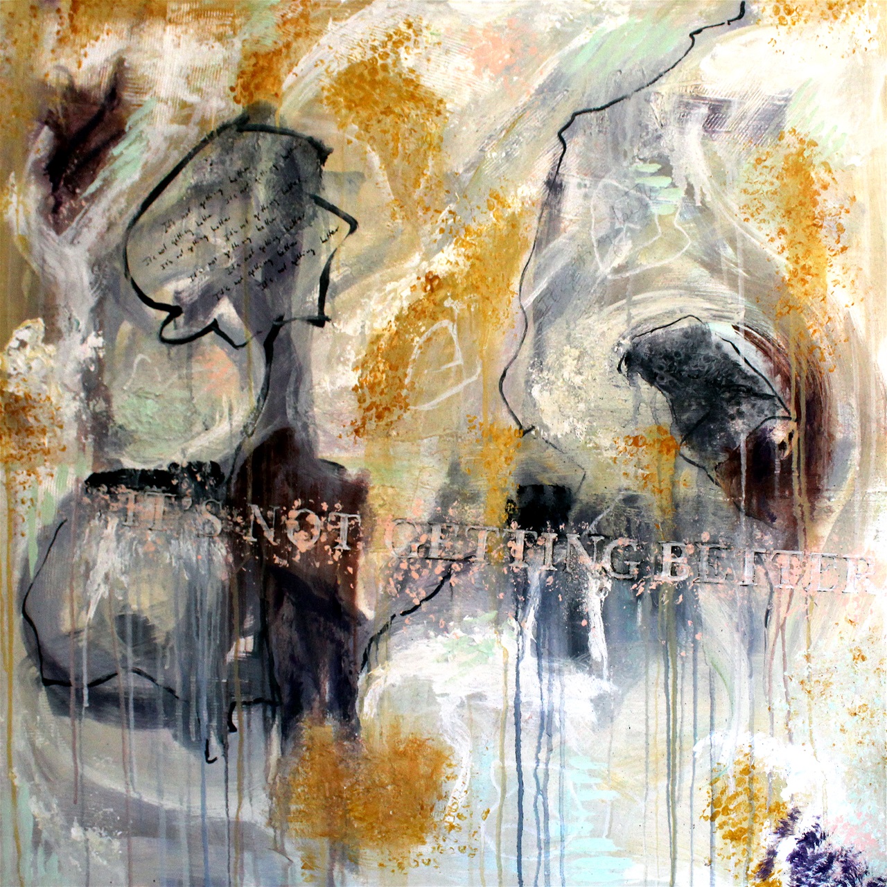 "It's not getting better" - akryl på lærred, 80 x 80. (4500,-)