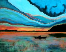 "Fjorden" - akryl på lærred, 40 x 50. (3000,-)