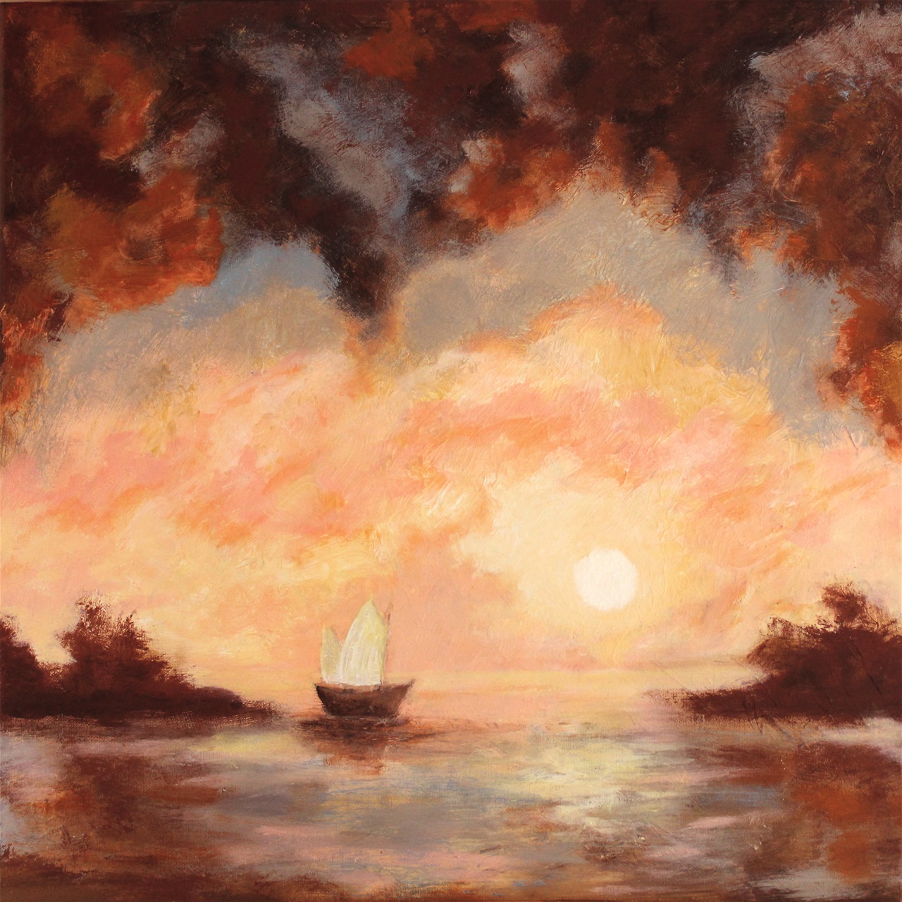 "Small sailboagt borrowed from Turner" - akryl , 50 x 50. (3200,-)