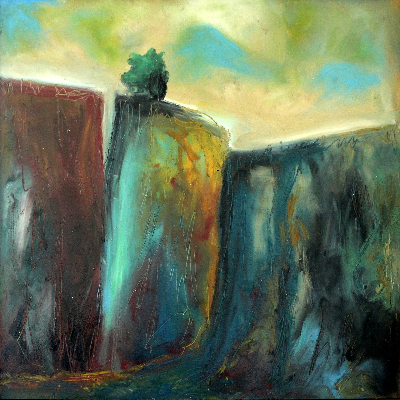 "Rocky Mountains" - oliepastel på masonit, 20 x 20