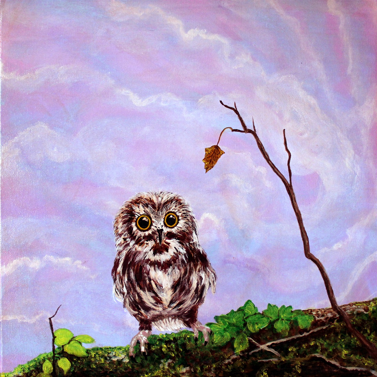 "Ugle i mosen" - akryl på lærred, 50 x 50